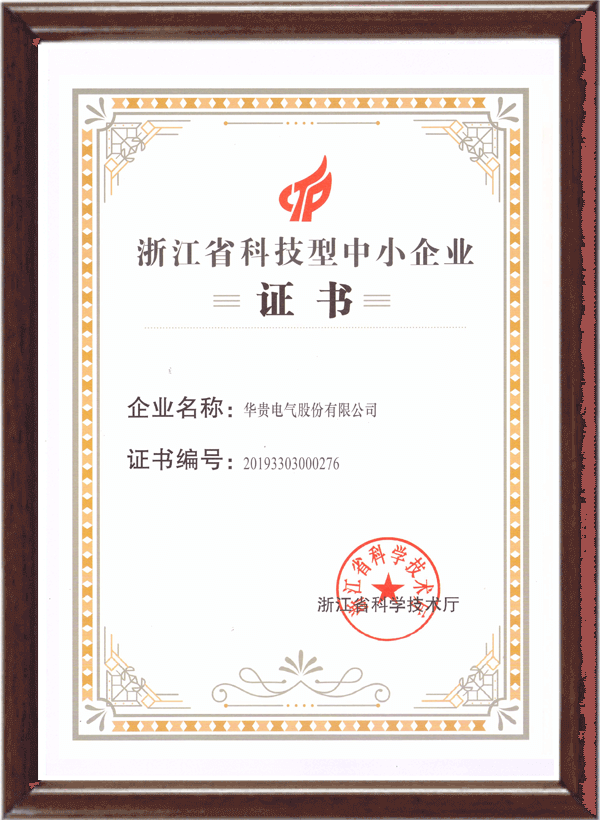 浙江省科技型中小企业证书